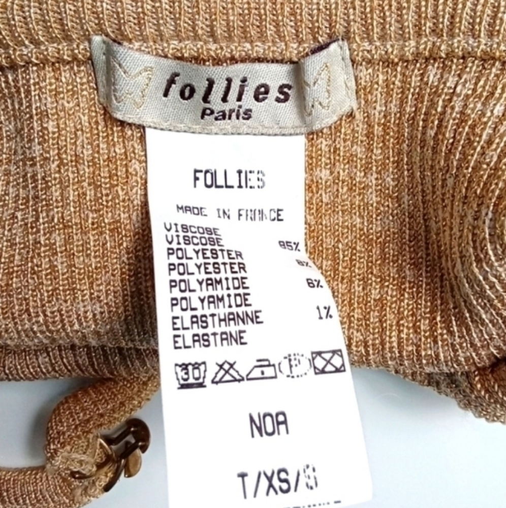 Y2K Vintage French Designer "Follies Paris" gold sparkly sleeveless sweater XS - Picture 4 of 4
